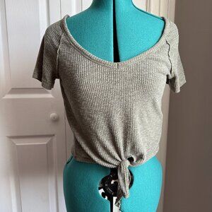 Abercrombie & Fitch Soft Ribbed Knit Tie Front Shirt